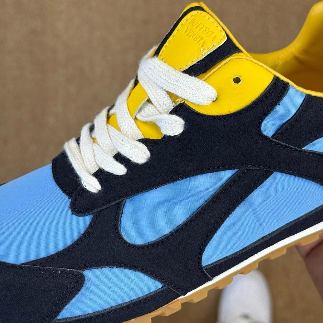 Visvim Roland Jogger Navy Light Blue Yellow Suede Textile Sneakers