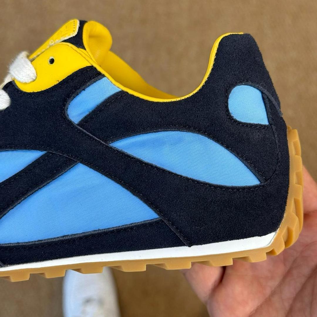Visvim Roland Jogger Navy Light Blue Yellow Suede Textile Sneakers