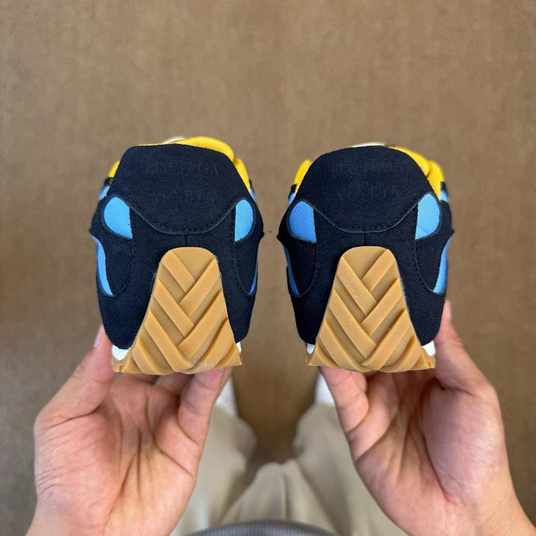 Visvim Roland Jogger Navy Light Blue Yellow Suede Textile Sneakers