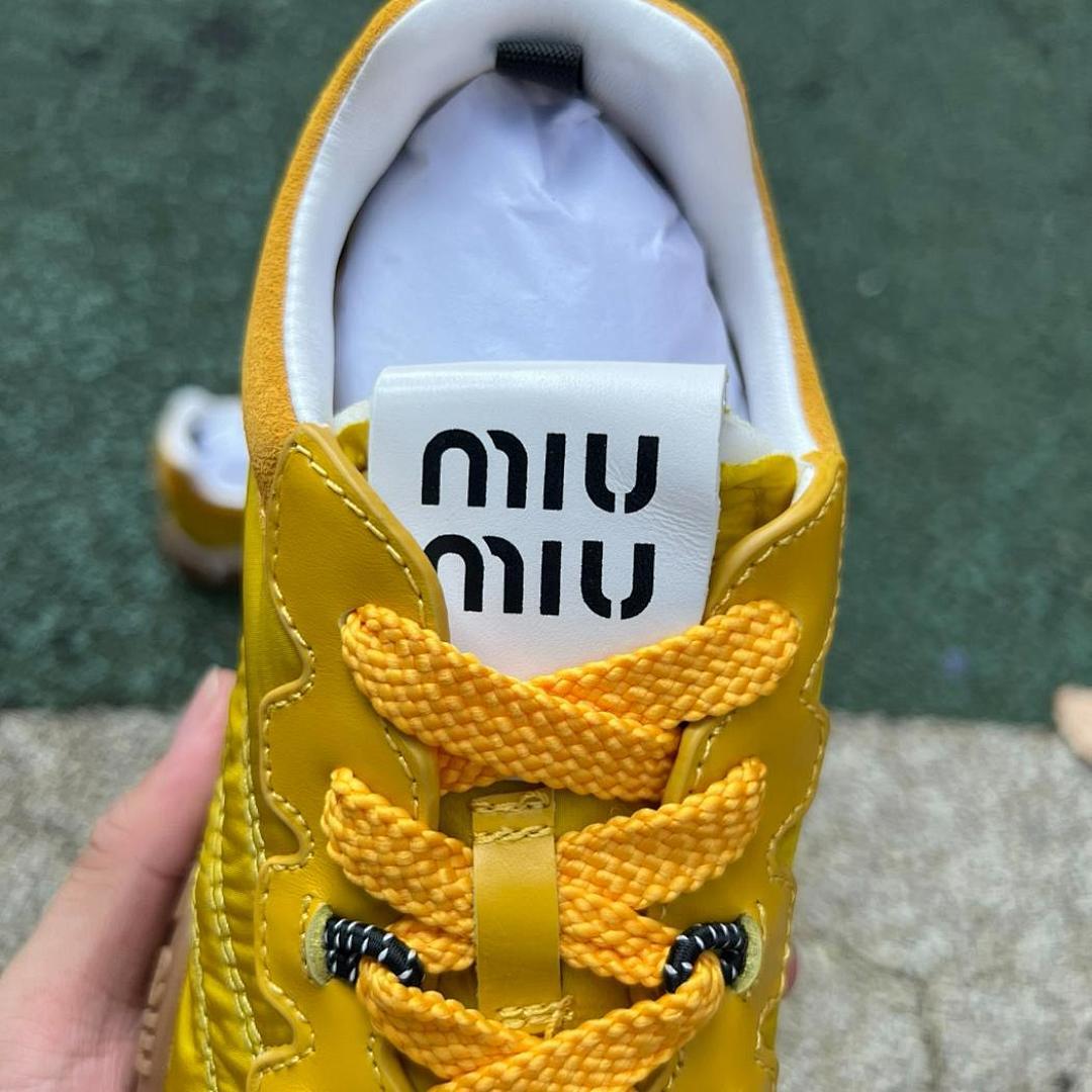 Miu Miu Nylon and Suede Sneakers Yellow 5E757D