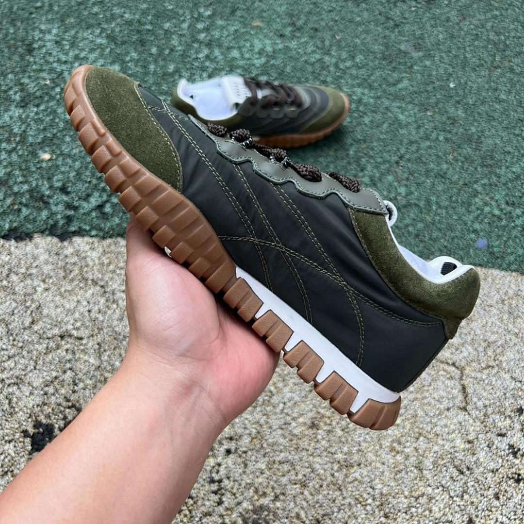 Miu Miu Nylon and Suede Runner Sneakers Khaki Green