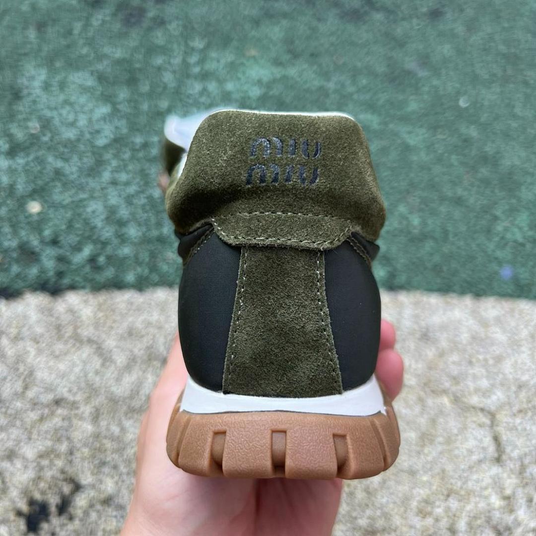 Miu Miu Nylon and Suede Runner Sneakers Khaki Green