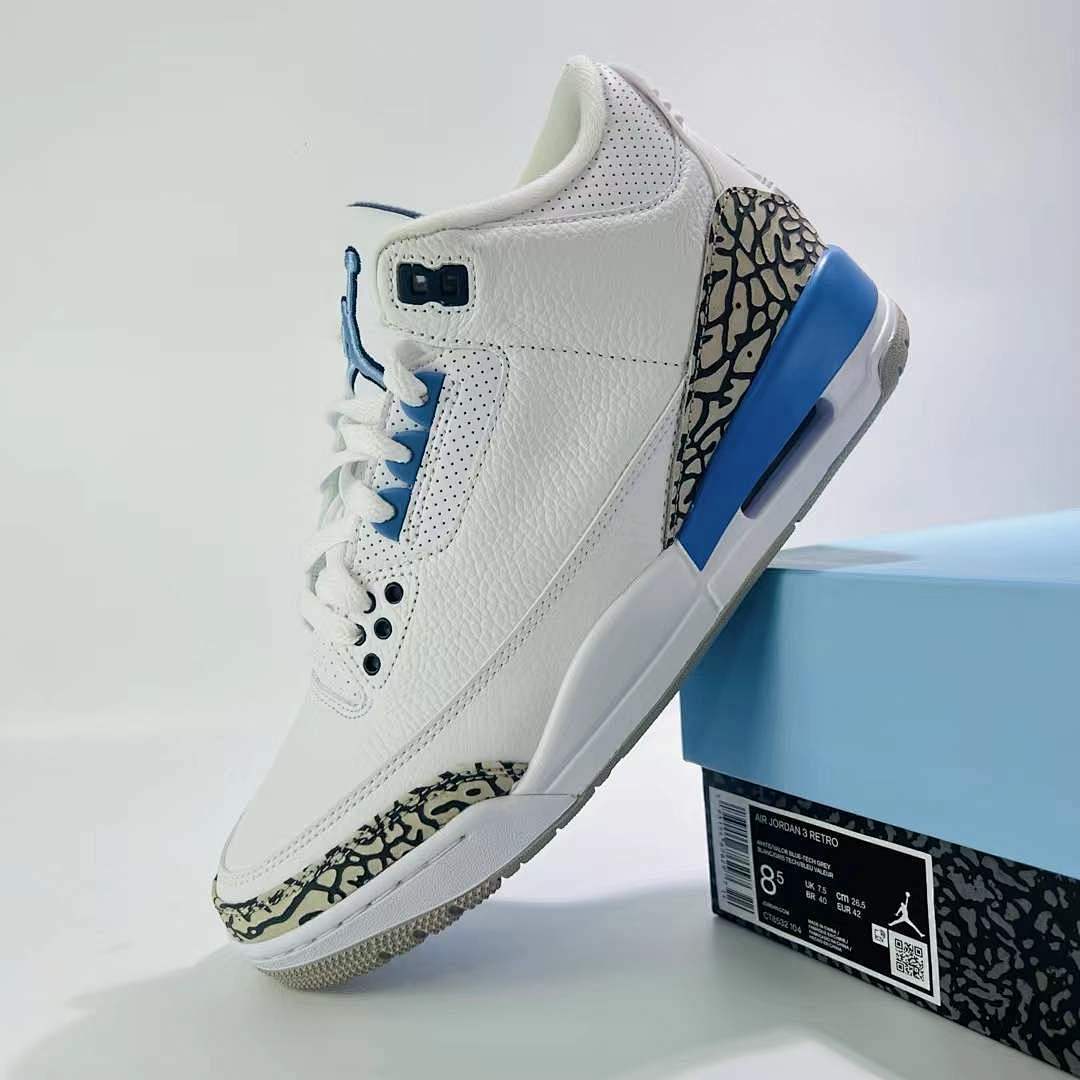 Air Jordan 3 Retro UNC University Blue White Tech Grey Sneakers Shoes CT8532-104