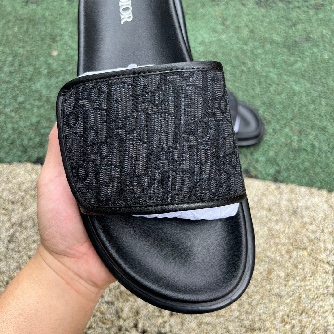 Dior Atlas Slide Sandal Black Dior Oblique Jacquard 3SA094ZGM_H961