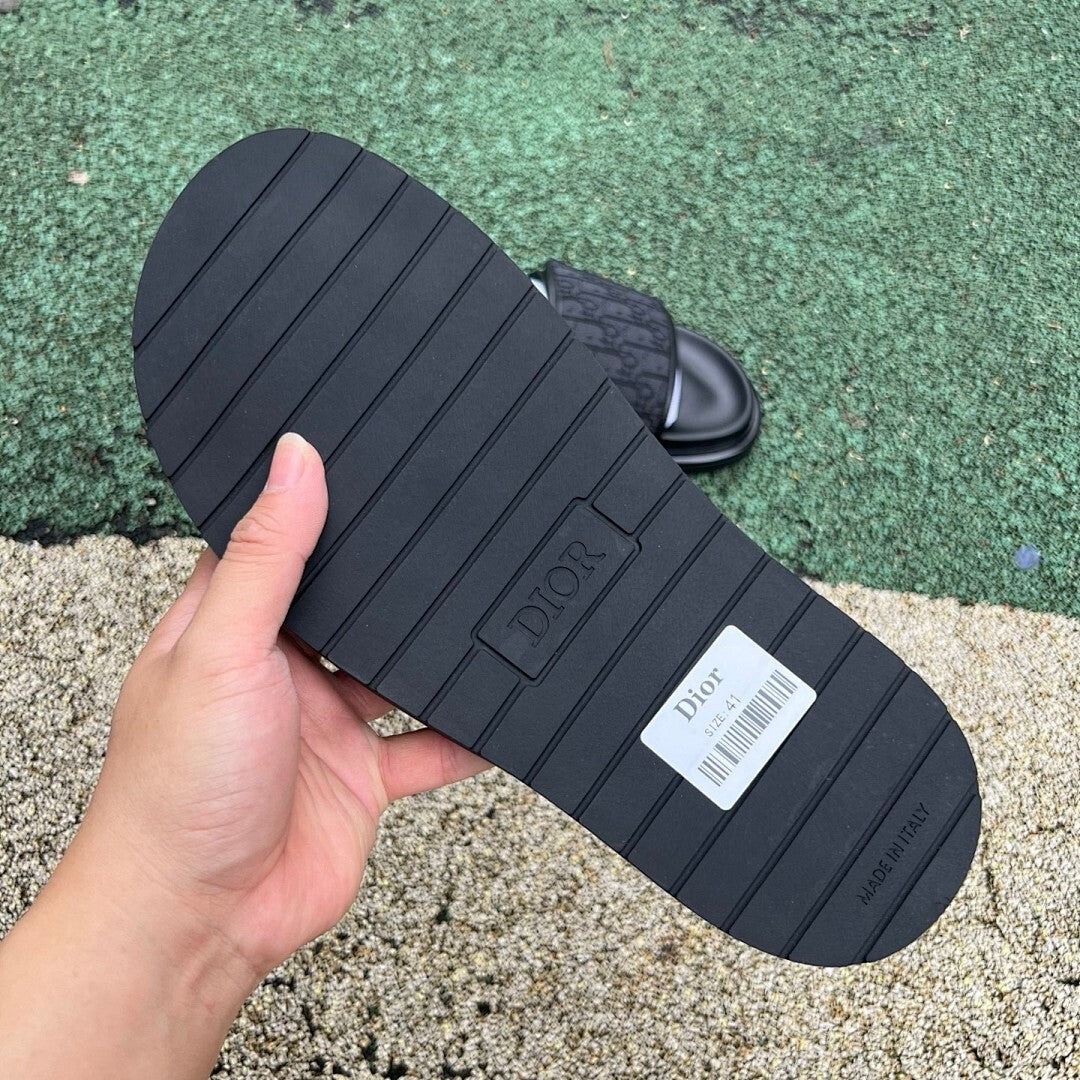 Dior Atlas Slide Sandal Black Dior Oblique Jacquard 3SA094ZGM_H961