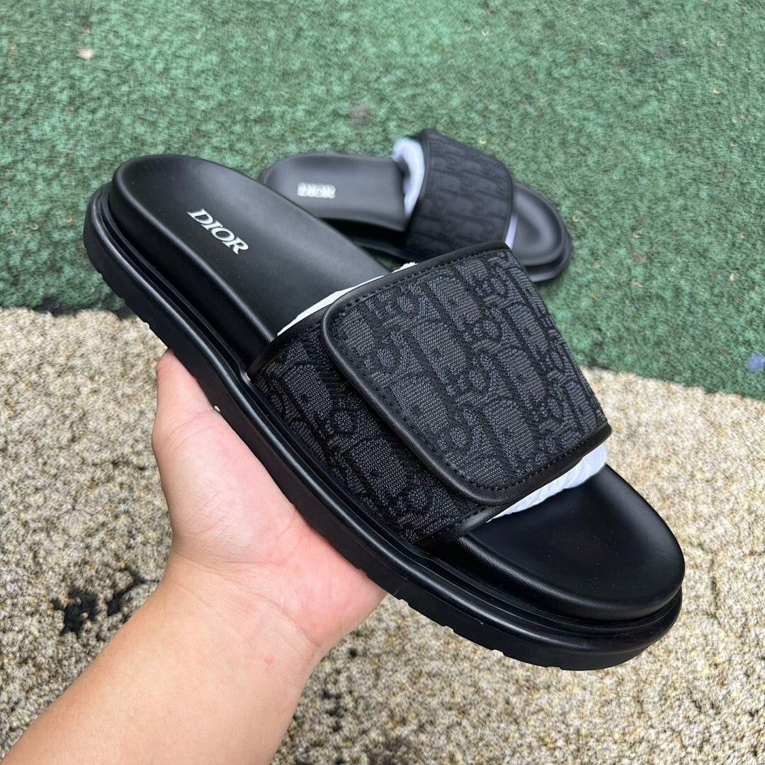 Dior Atlas Slide Sandal Black Dior Oblique Jacquard 3SA094ZGM_H961