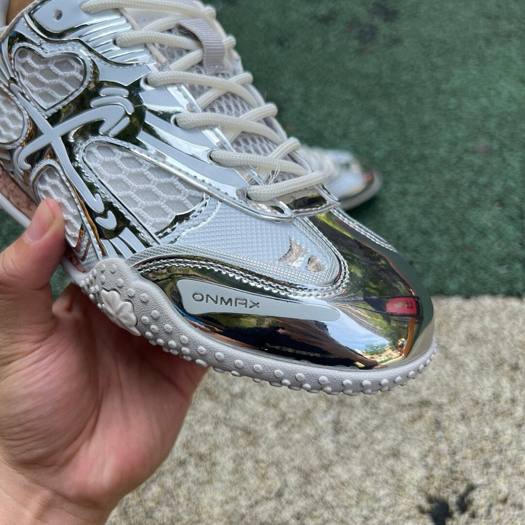 ONMAX Silver Metallic Reflective Mesh Chunky Sneakers