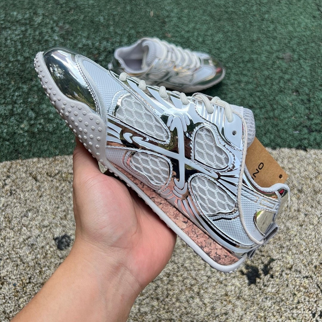 ONMAX Silver Metallic Reflective Mesh Chunky Sneakers