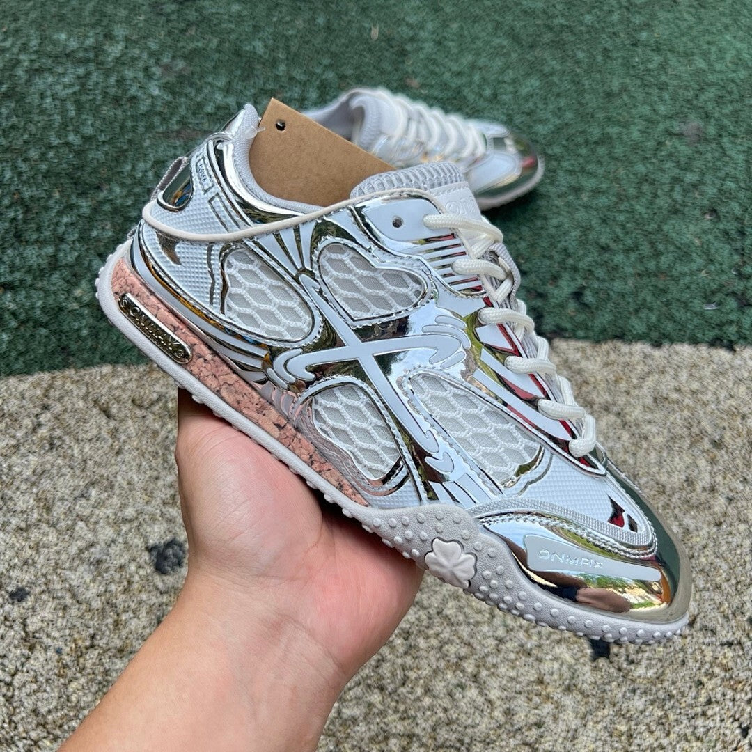 ONMAX Silver Metallic Reflective Mesh Chunky Sneakers
