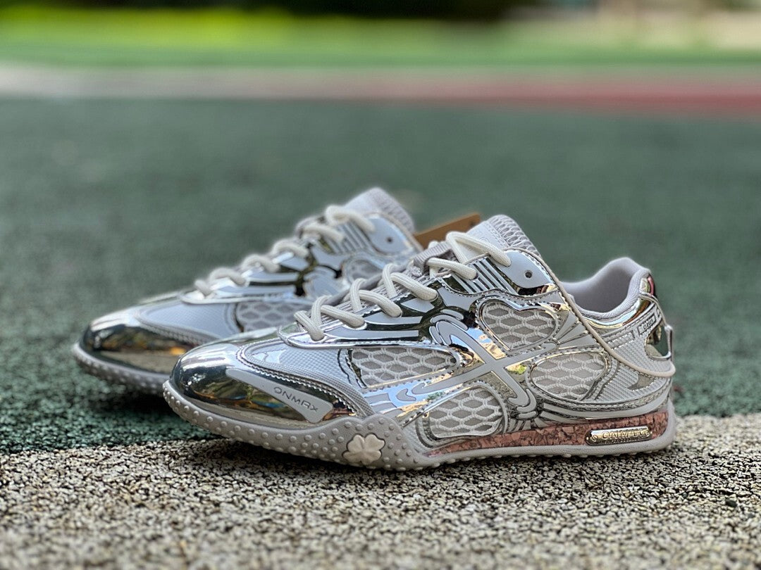 ONMAX Silver Metallic Reflective Mesh Chunky Sneakers