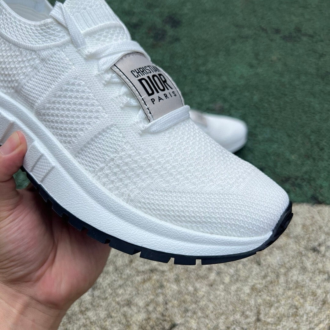 Christian Dior White Knit Low-Top Sneaker with Paris Strap