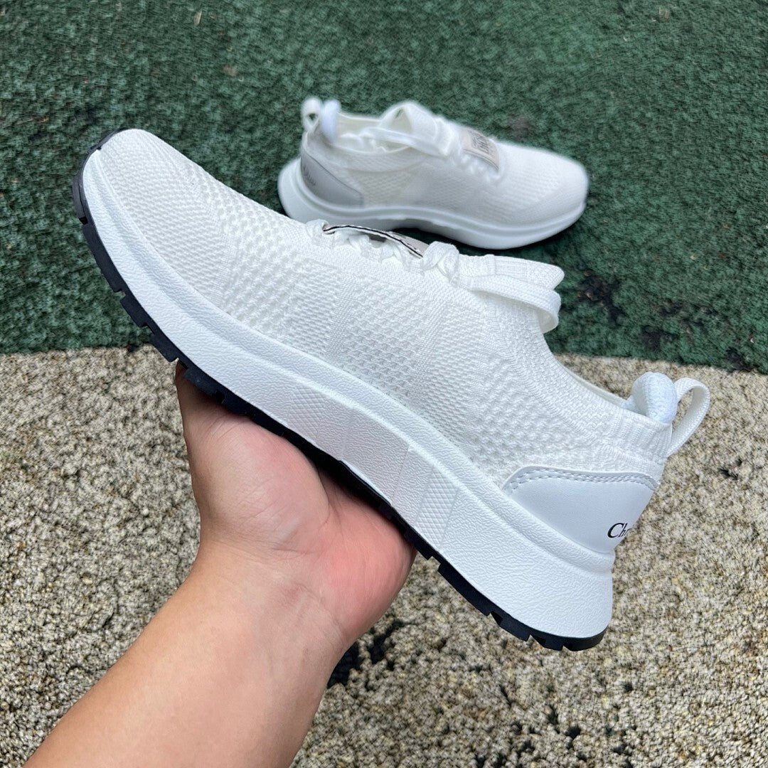 Christian Dior White Knit Low-Top Sneaker with Paris Strap