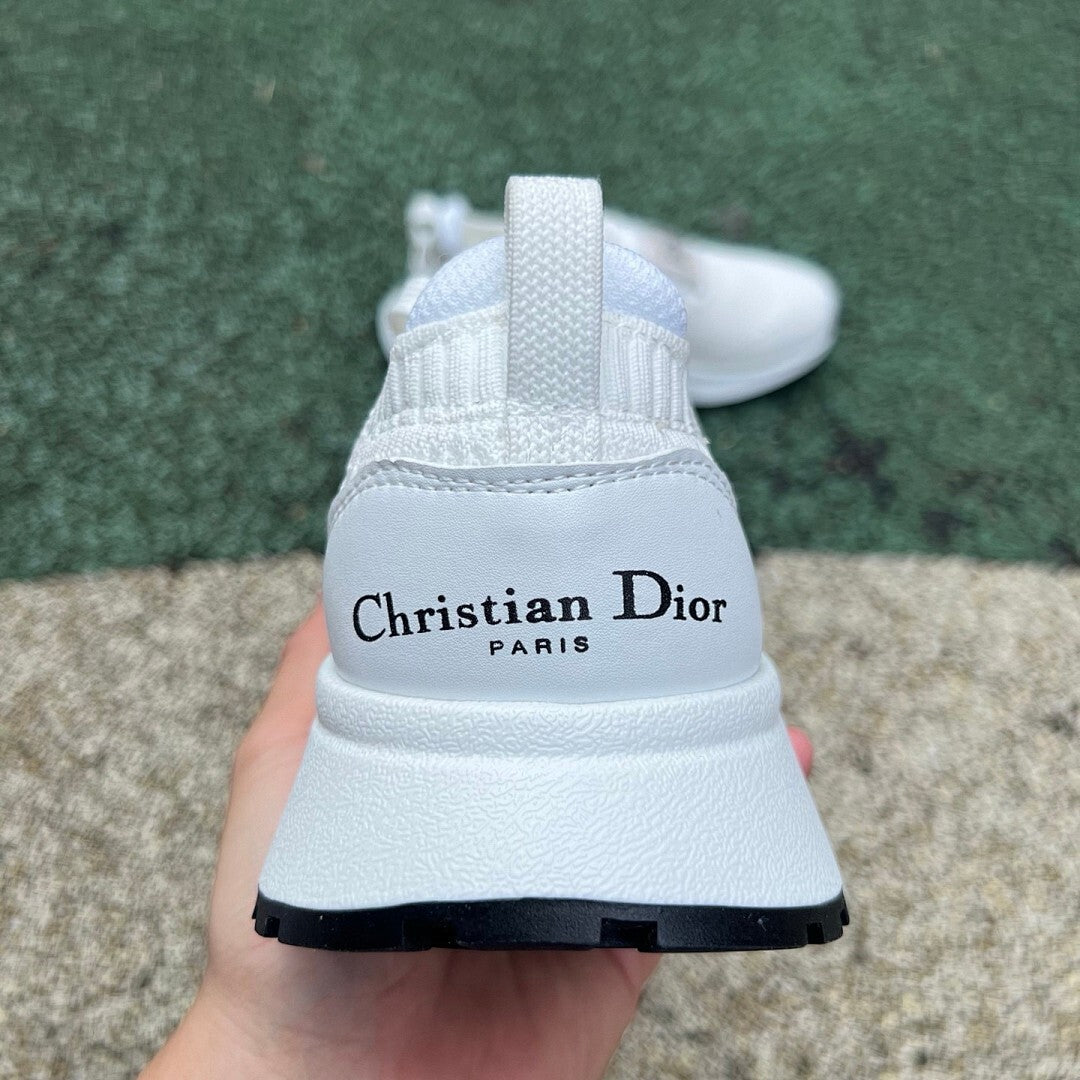 Christian Dior White Knit Low-Top Sneaker with Paris Strap