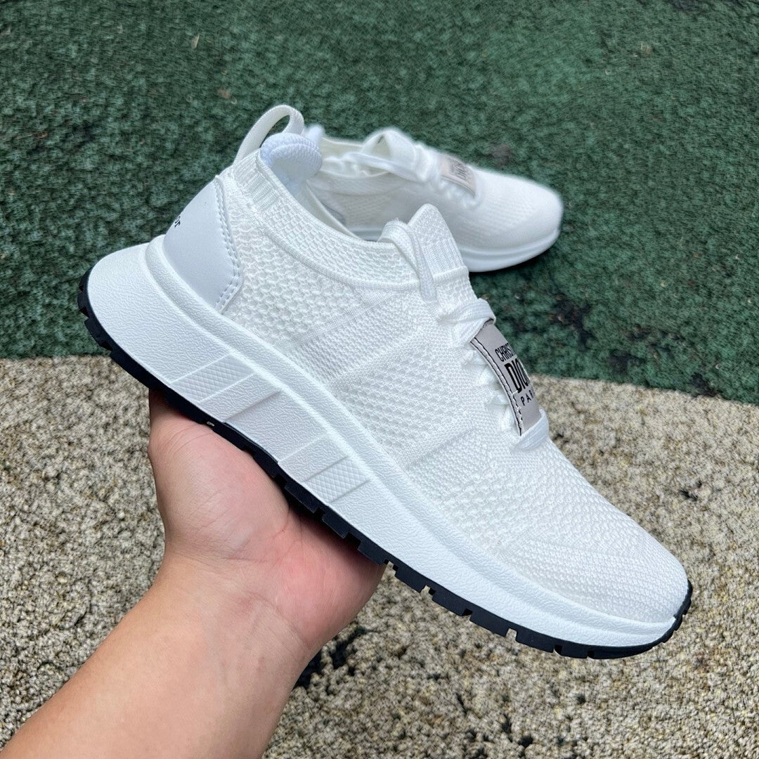 Christian Dior White Knit Low-Top Sneaker with Paris Strap