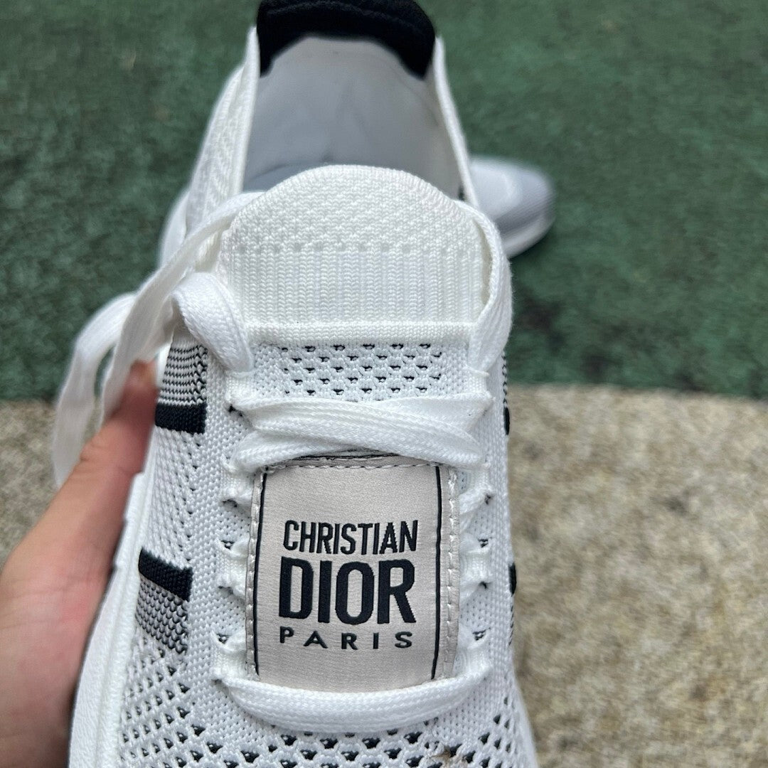 Christian Dior Paris White Black Knit 3-Stripe Sneakers