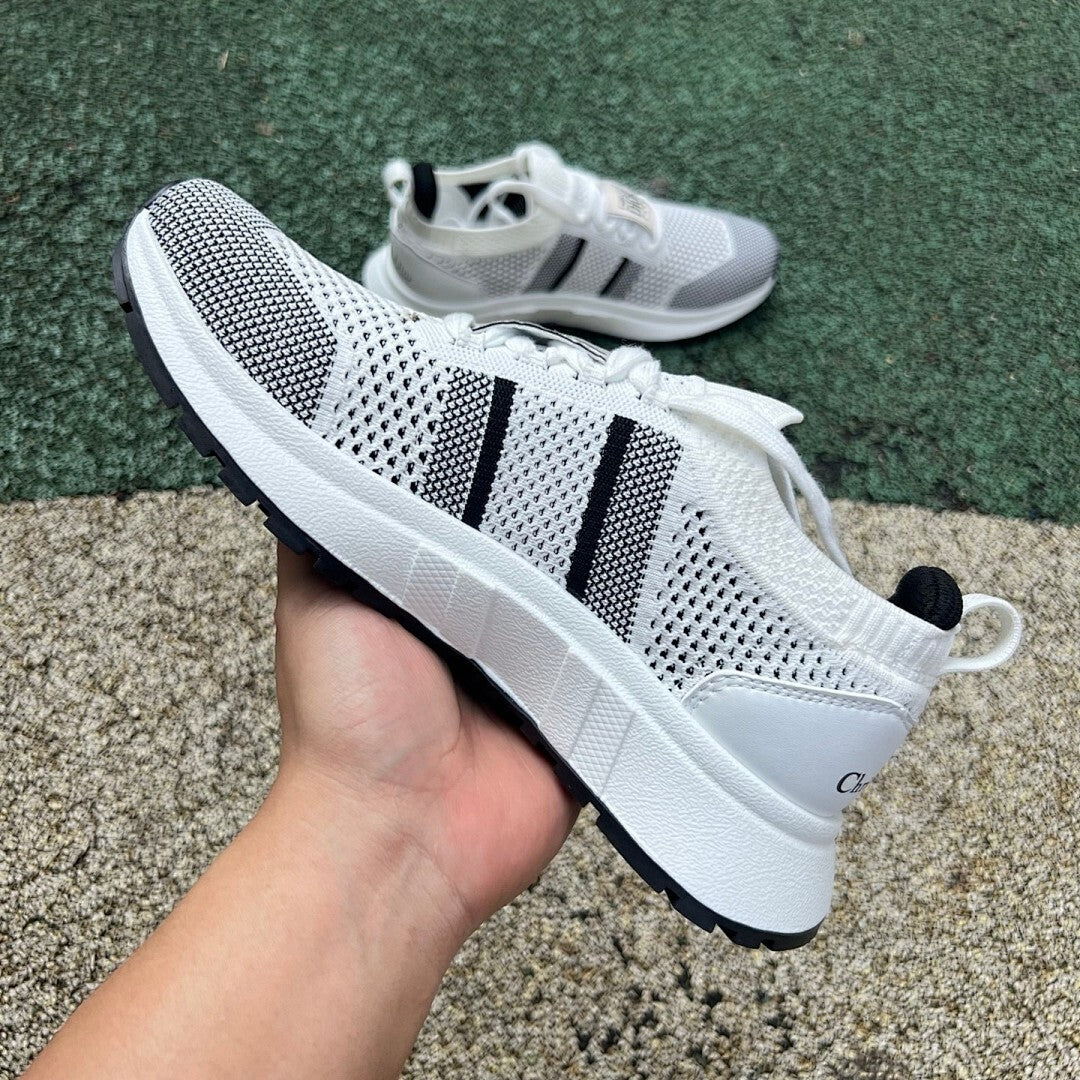Christian Dior Paris White Black Knit 3-Stripe Sneakers