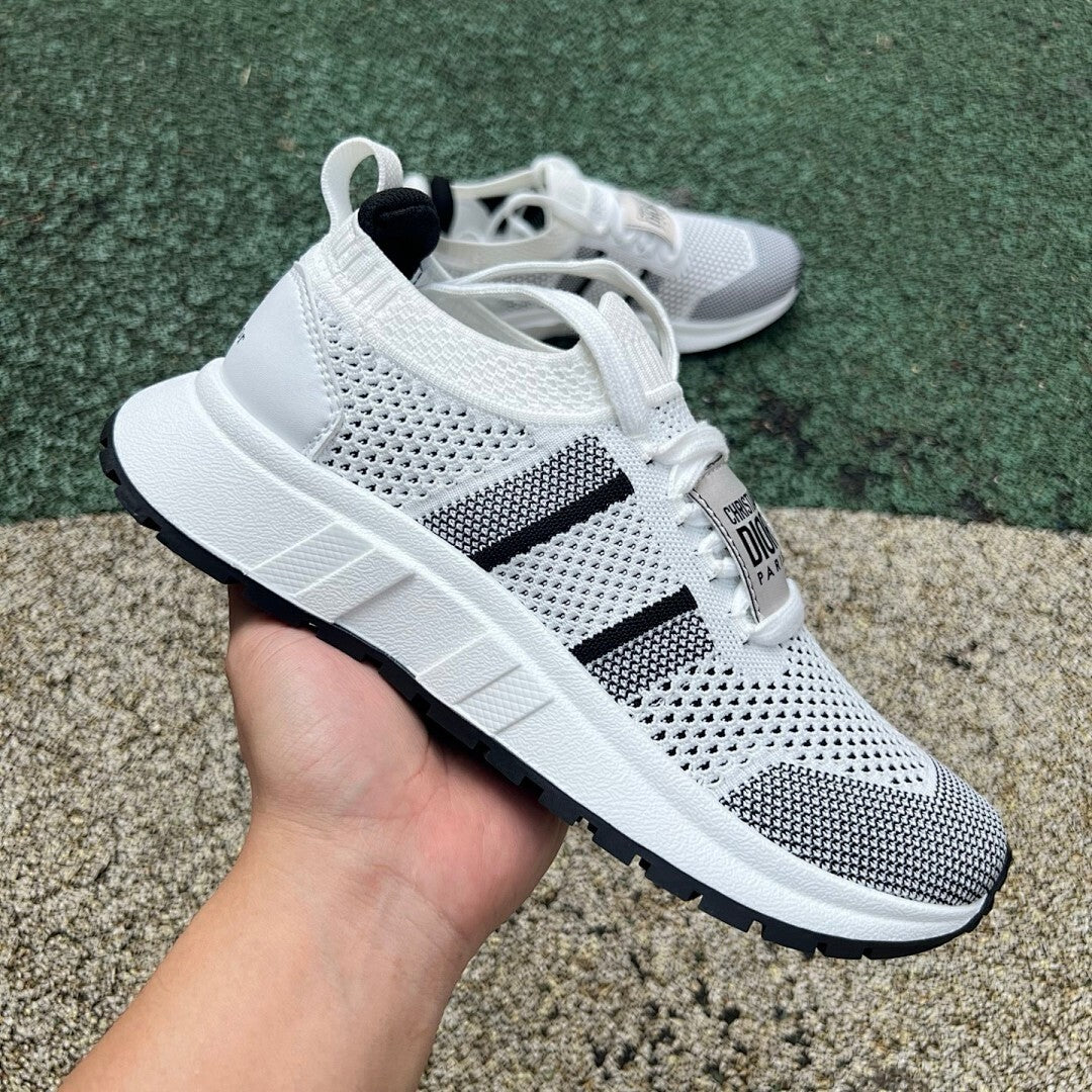 Christian Dior Paris White Black Knit 3-Stripe Sneakers