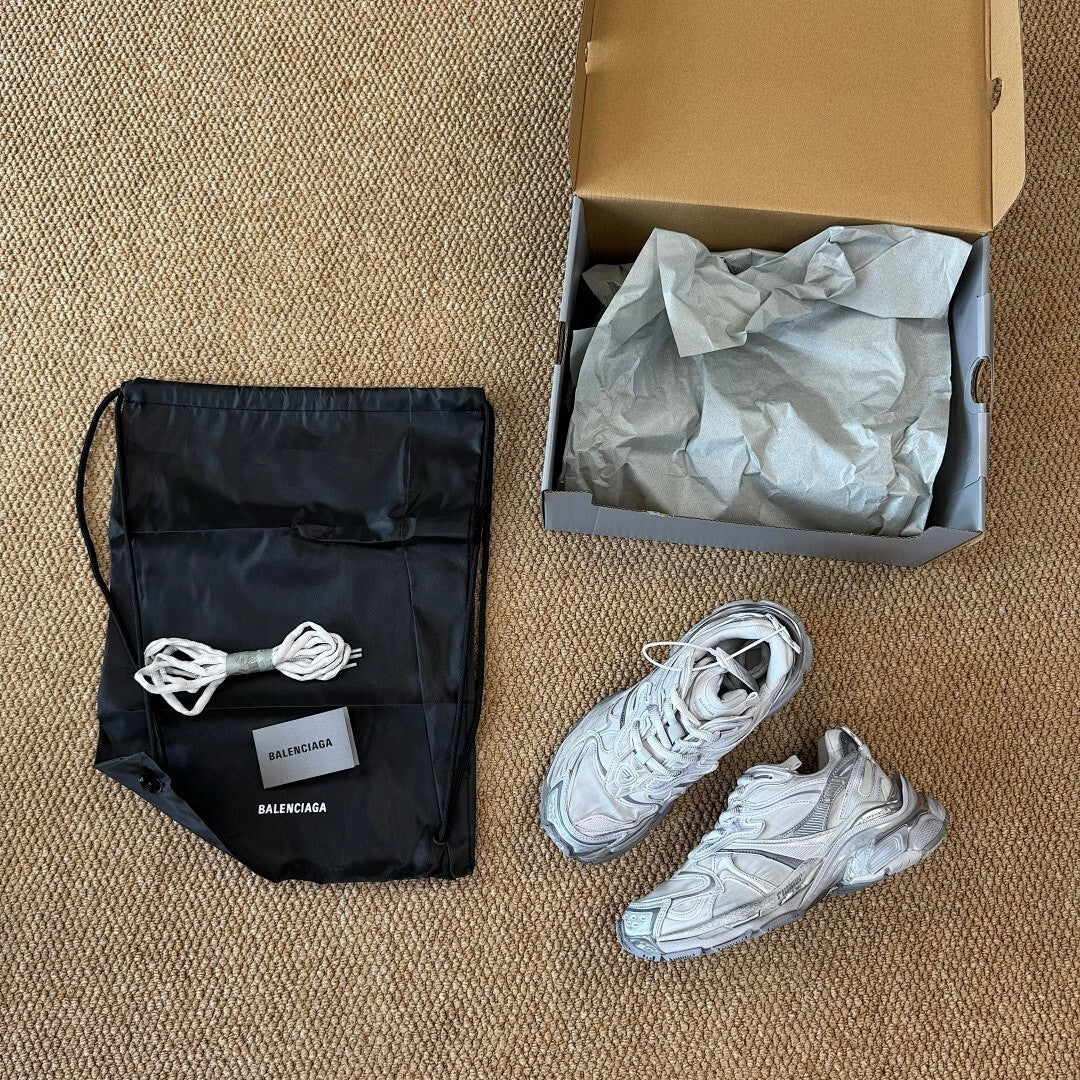 Balenciaga Runner Sneaker White Silver Distressed 677403 W3CP2