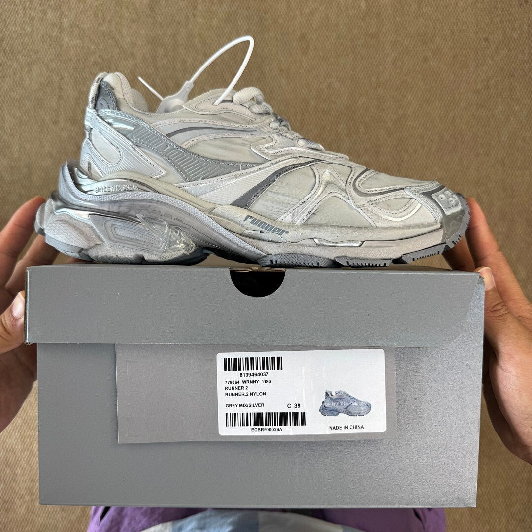 Balenciaga Runner Sneaker White Silver Distressed 677403 W3CP2