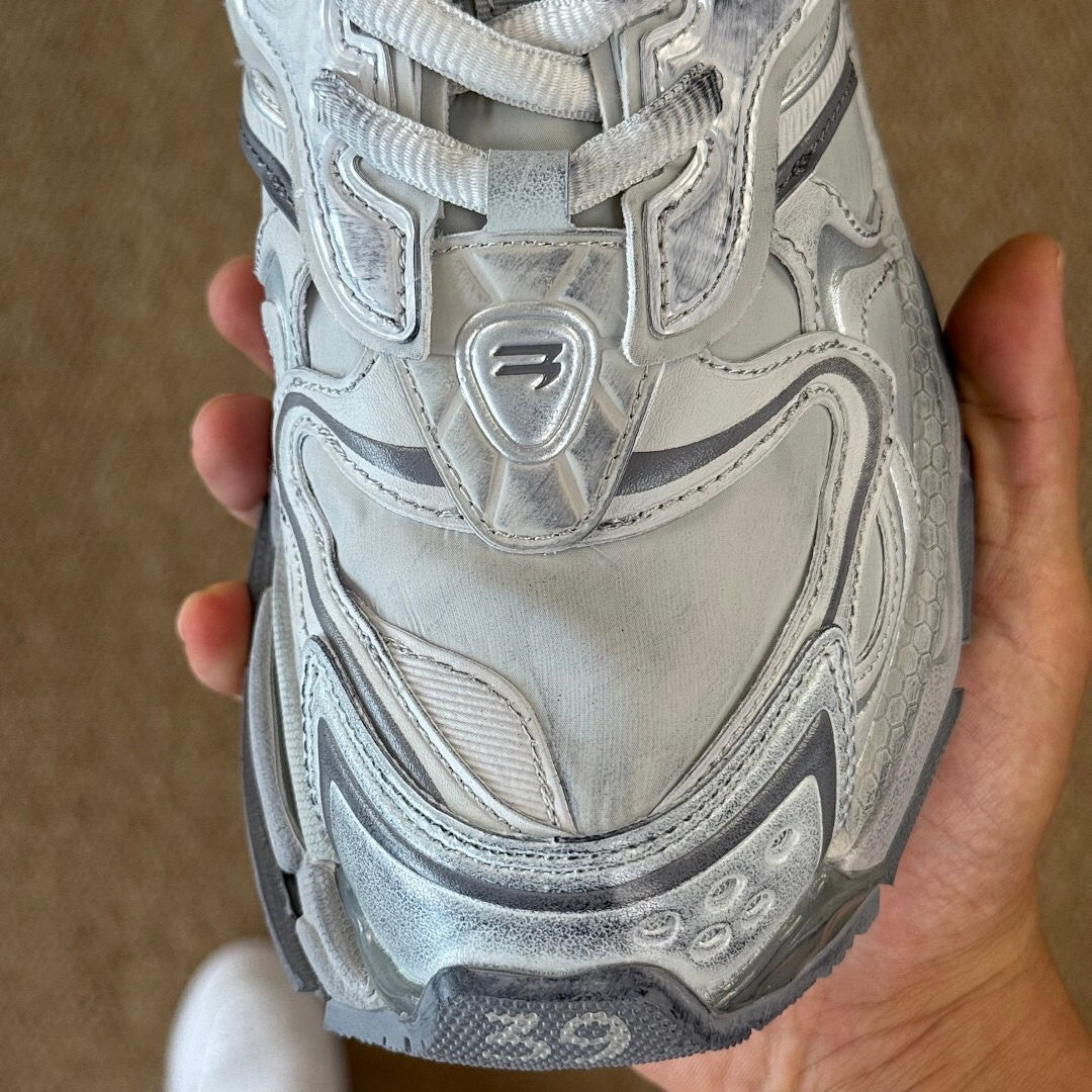 Balenciaga Runner Sneaker White Silver Distressed 677403 W3CP2