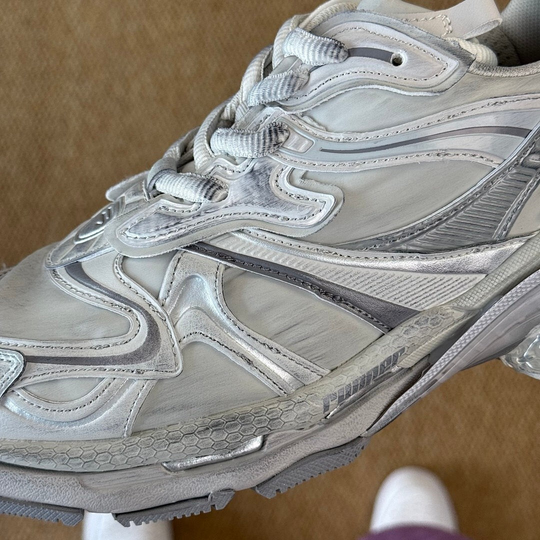 Balenciaga Runner Sneaker White Silver Distressed 677403 W3CP2