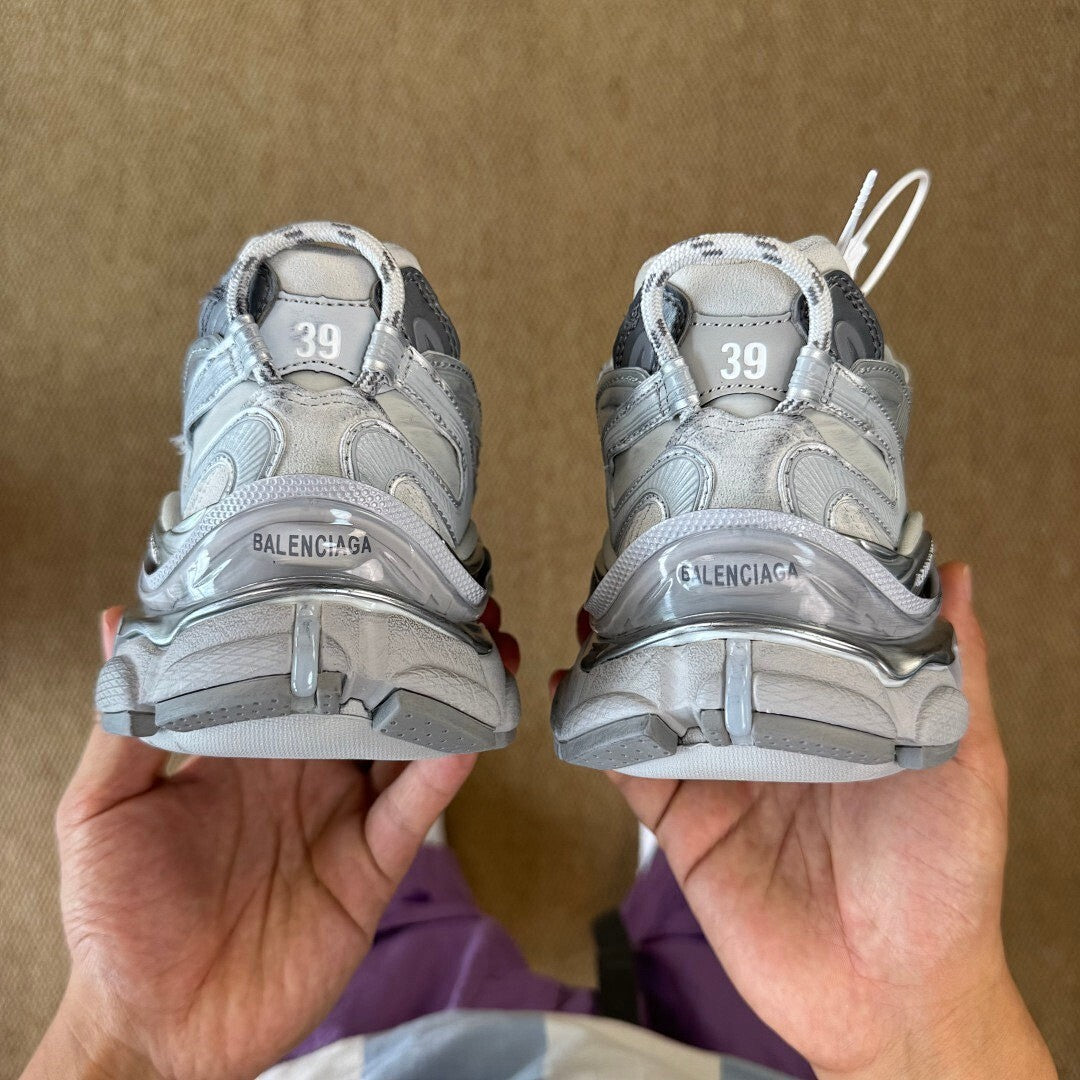 Balenciaga Runner Sneaker White Silver Distressed 677403 W3CP2
