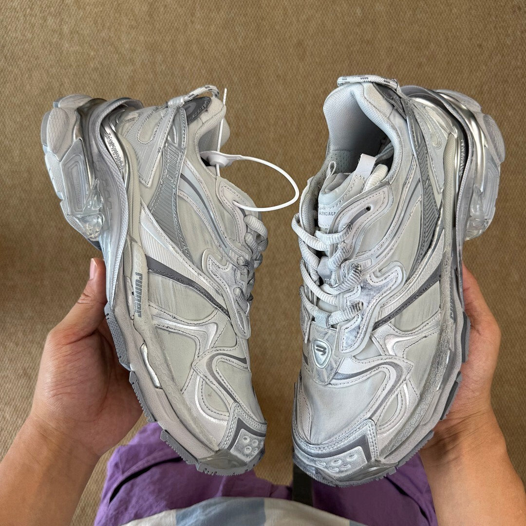 Balenciaga Runner Sneaker White Silver Distressed 677403 W3CP2