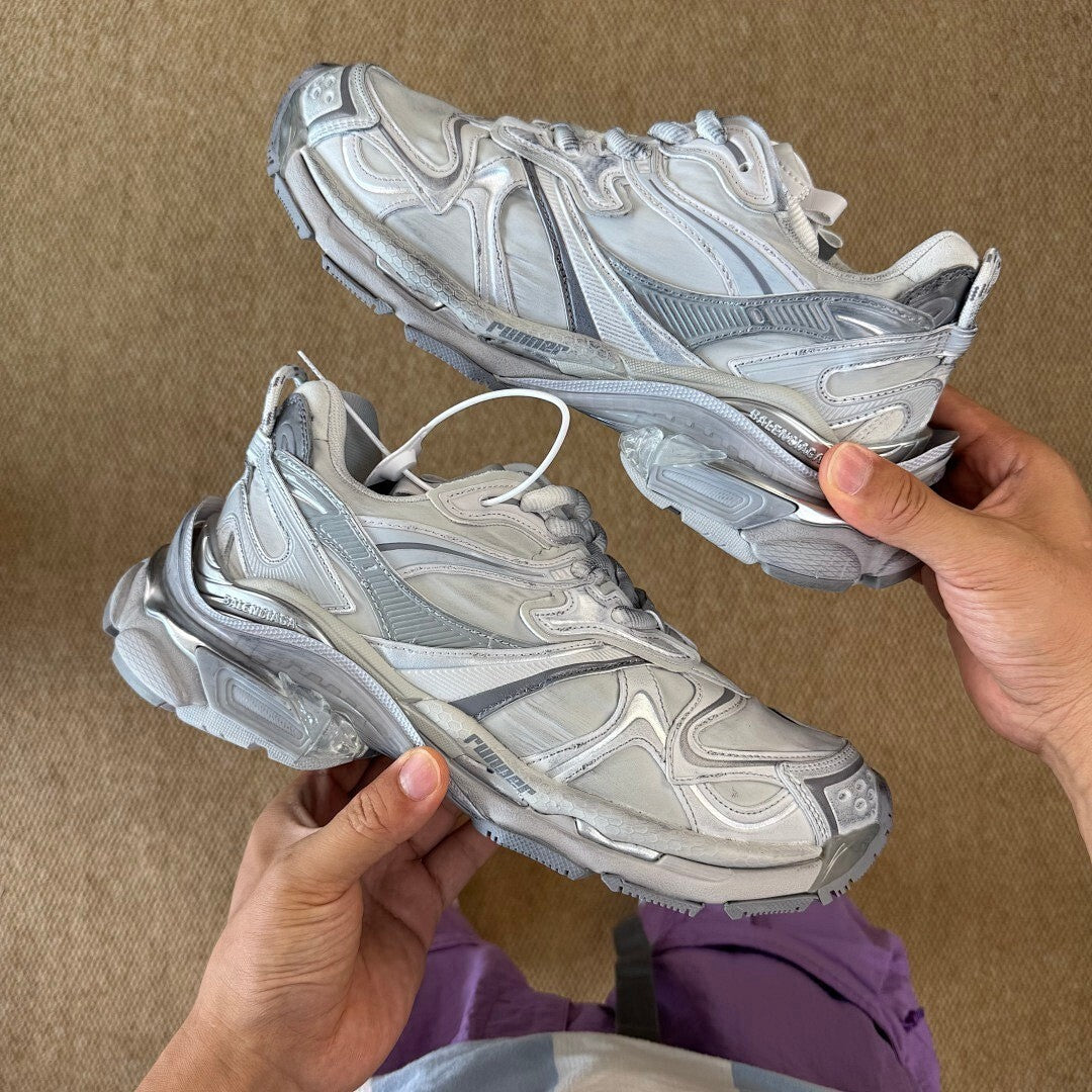 Balenciaga Runner Sneaker White Silver Distressed 677403 W3CP2