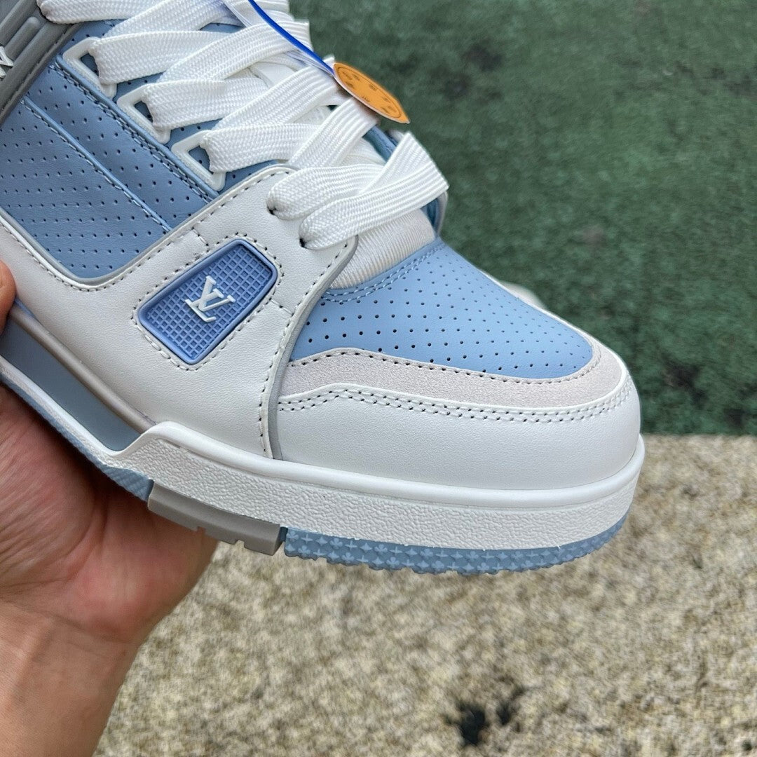Louis Vuitton LV Trainer Sneaker White and Pastel Blue