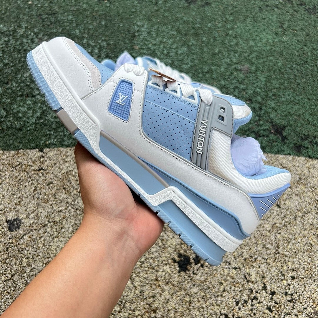 Louis Vuitton LV Trainer Sneaker White and Pastel Blue