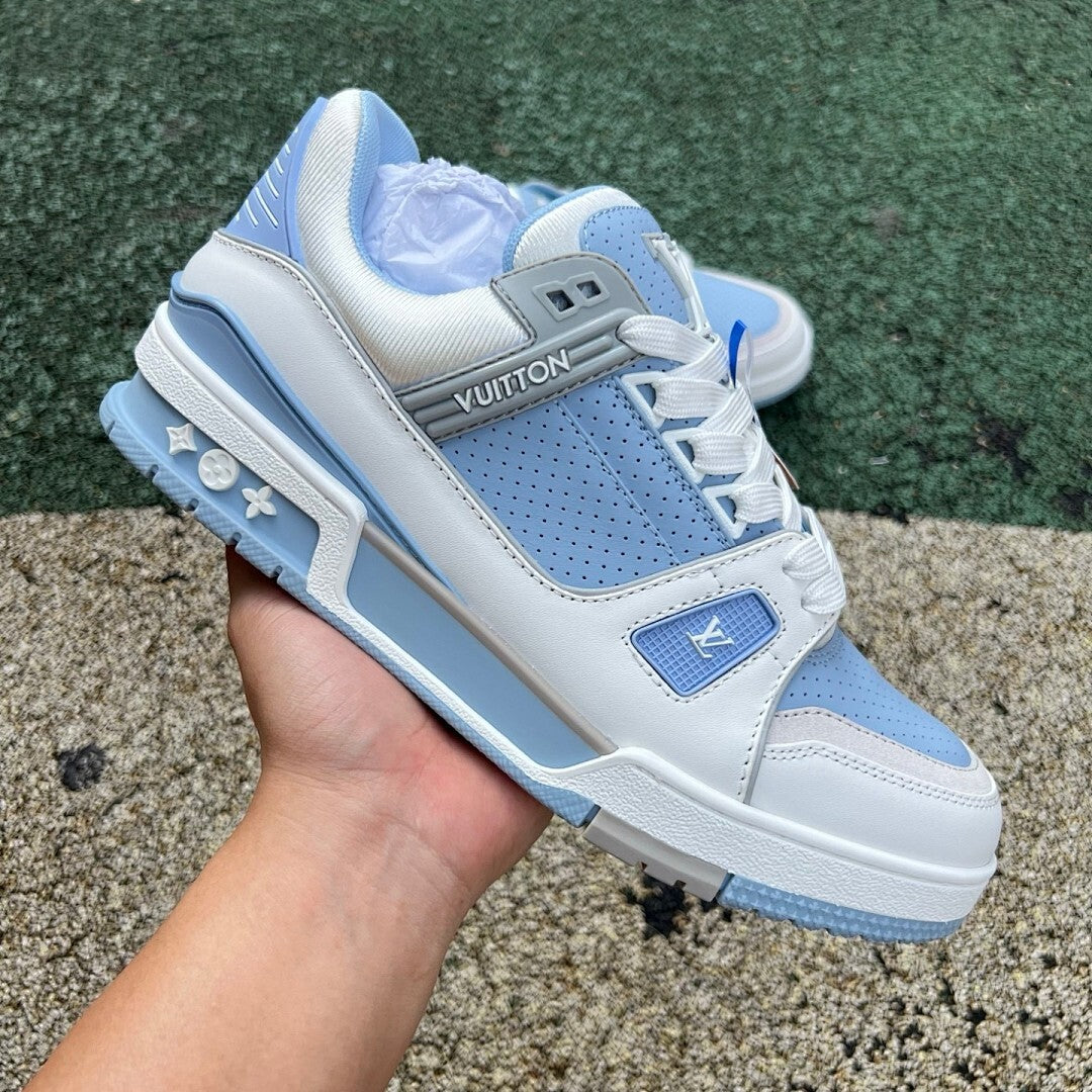 Louis Vuitton LV Trainer Sneaker White and Pastel Blue
