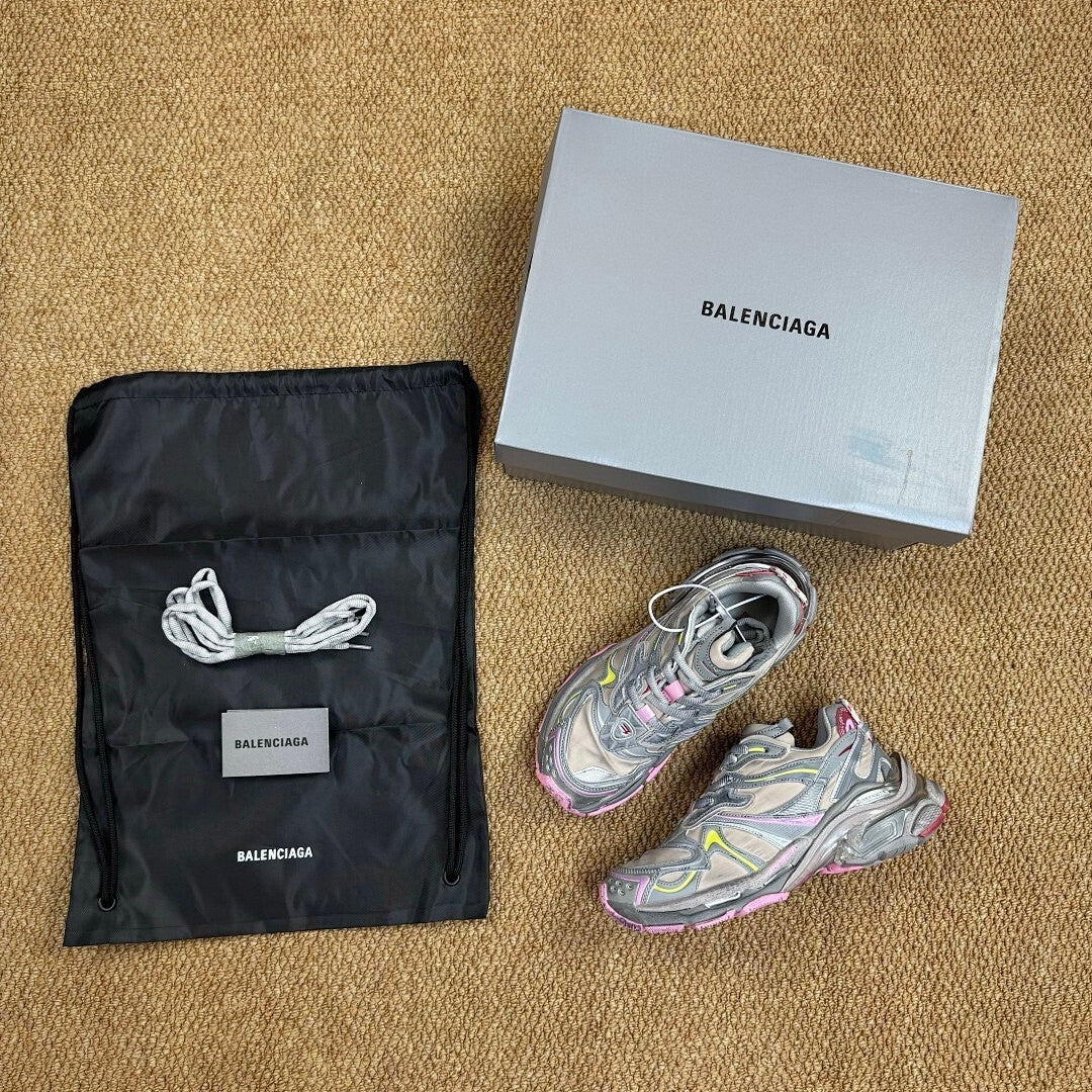 Balenciaga Runner Trainers Grey Yellow Pink