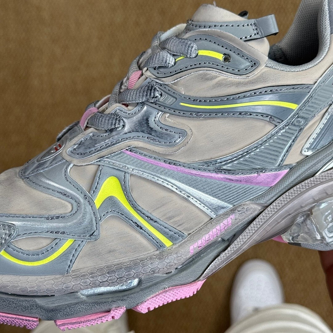 Balenciaga Runner Trainers Grey Yellow Pink