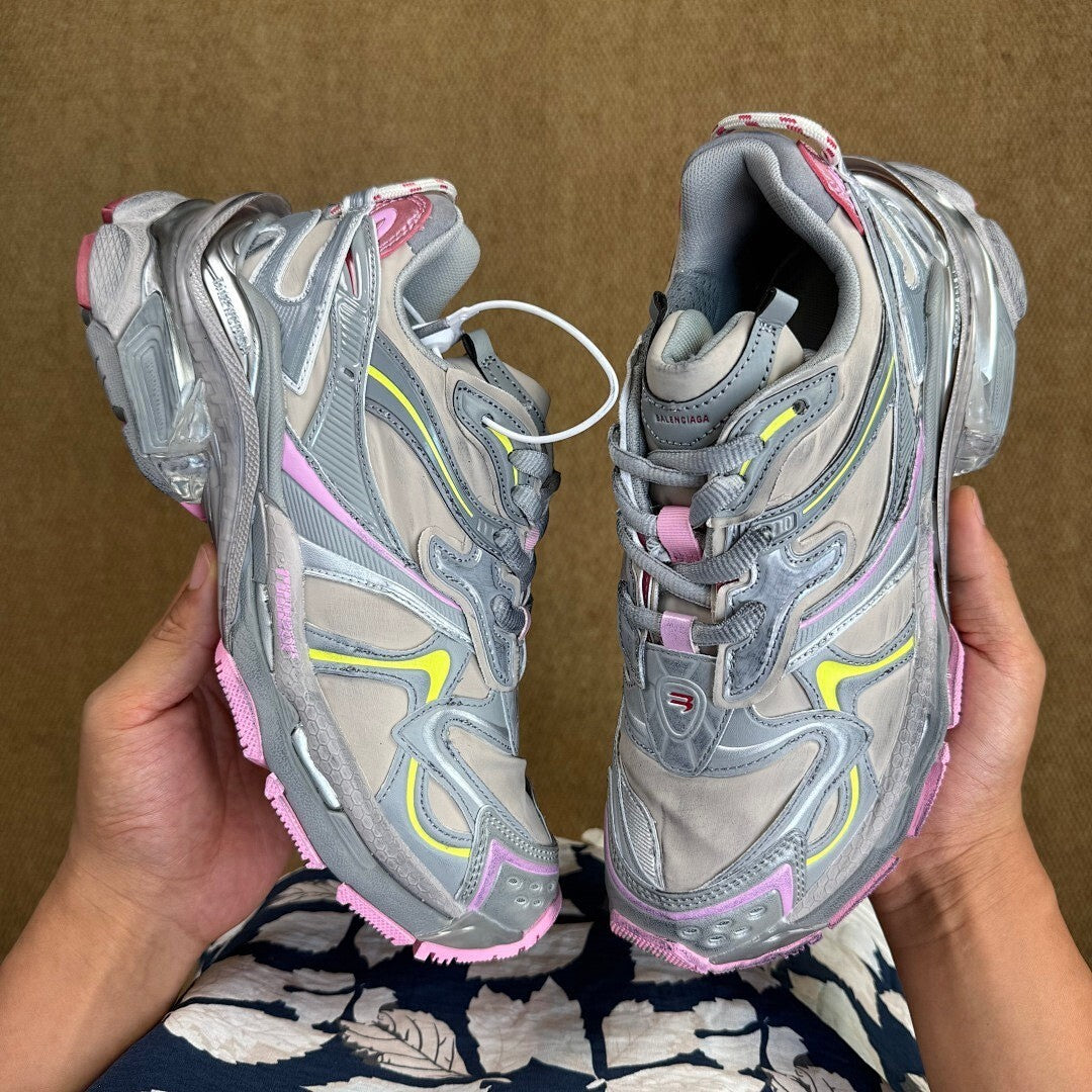 Balenciaga Runner Trainers Grey Yellow Pink