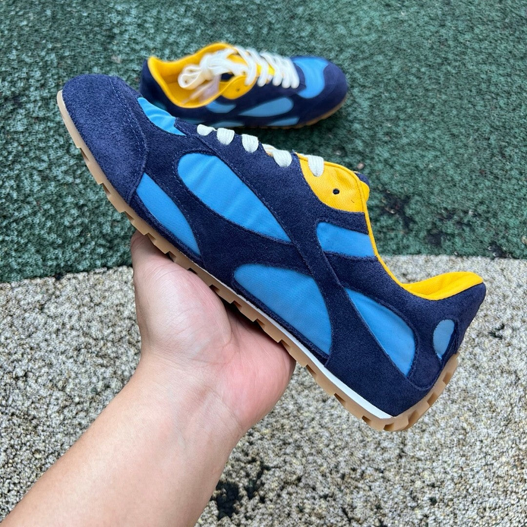 Visvim Roland Jogger Navy Light Blue Yellow Suede Nylon Sneakers
