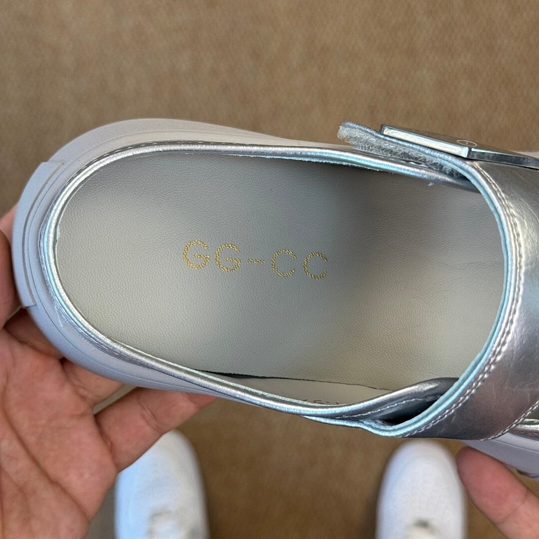 GCDS Metallic Silver Mary Jane Platform Mules