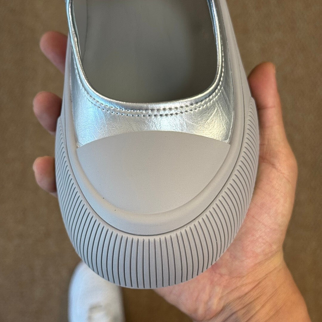GCDS Metallic Silver Mary Jane Platform Mules