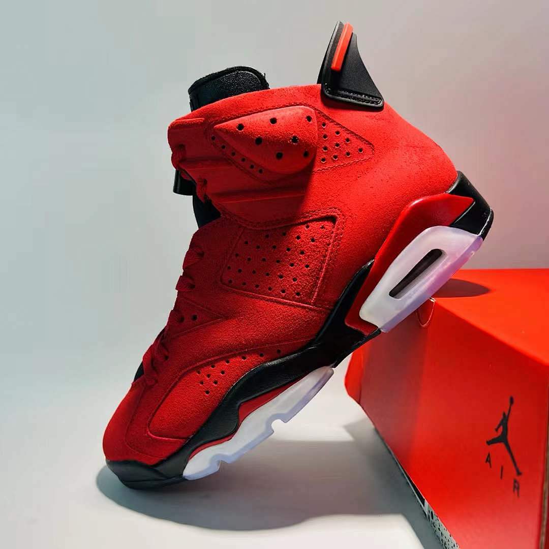 Air Jordan 6 Retro Infrared 23 Men's Basketball Shoes Red Black Suede Sneakers 384664-623