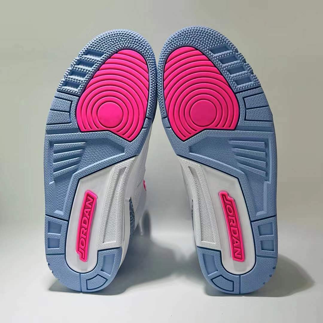 Air Jordan 3 Retro White Powder Blue Hyper Pink Elephant Print Sneakers