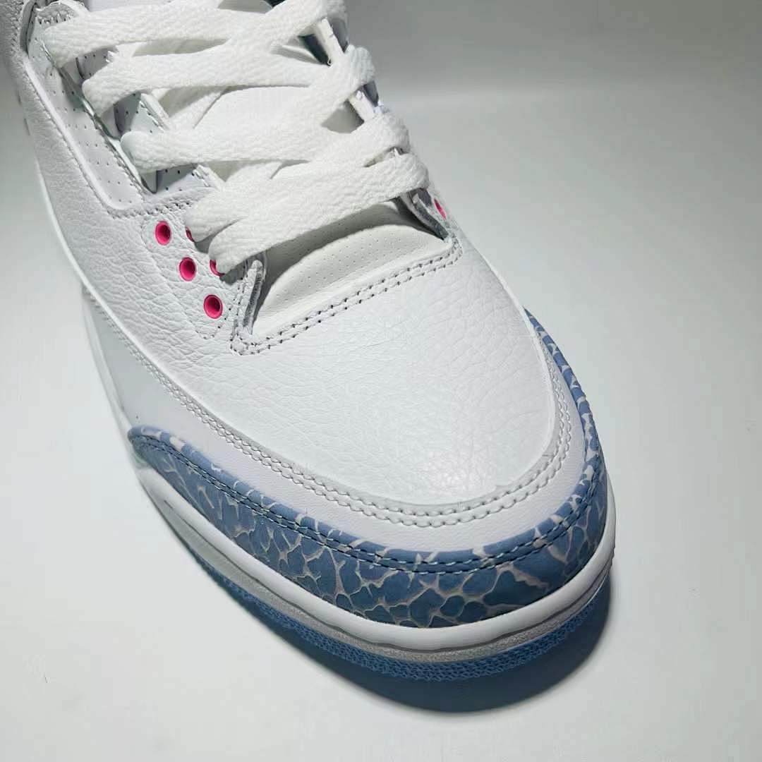 Air Jordan 3 Retro White Powder Blue Hyper Pink Elephant Print Sneakers