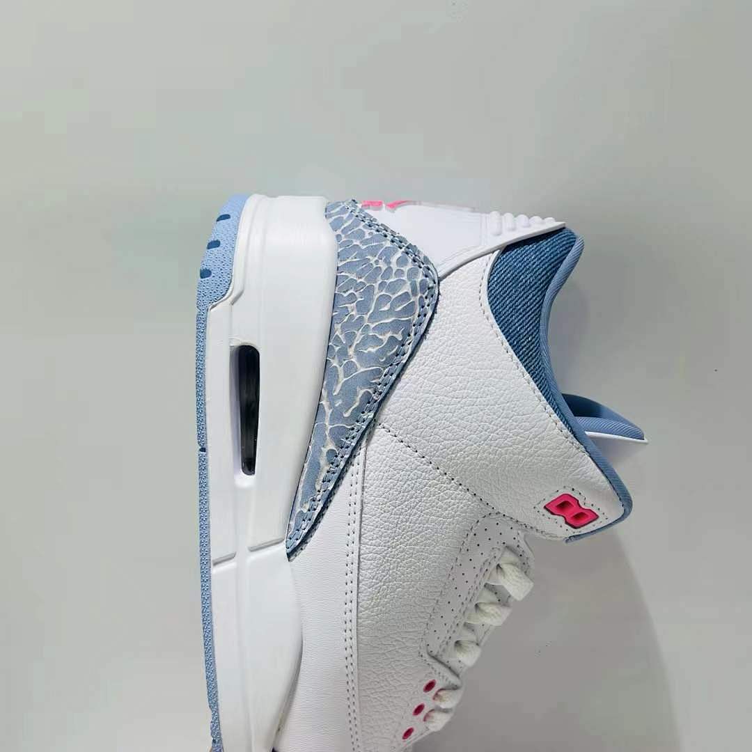 Air Jordan 3 Retro White Powder Blue Hyper Pink Elephant Print Sneakers