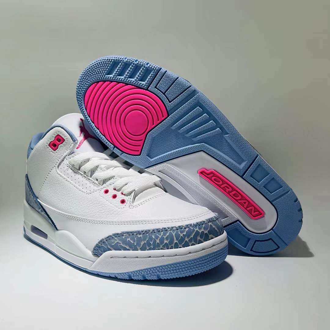 Air Jordan 3 Retro White Powder Blue Hyper Pink Elephant Print Sneakers