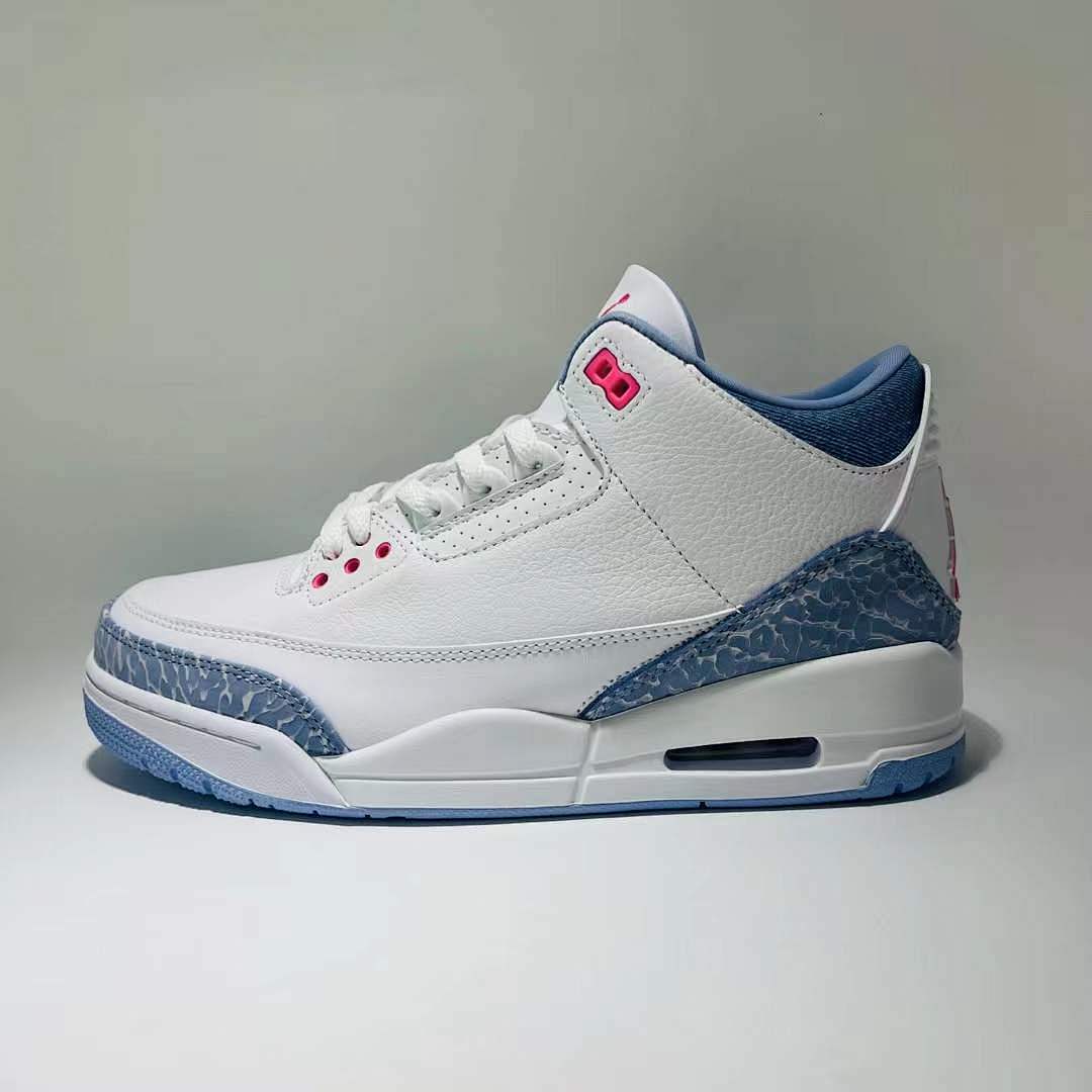 Air Jordan 3 Retro White Powder Blue Hyper Pink Elephant Print Sneakers