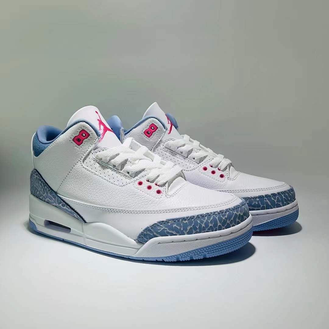 Air Jordan 3 Retro White Powder Blue Hyper Pink Elephant Print Sneakers
