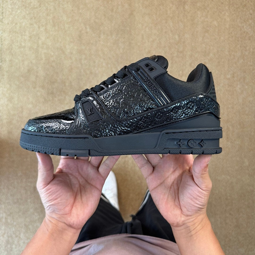 Louis Vuitton LV Trainer Sneaker Black Monogram Embossed Patent Leather