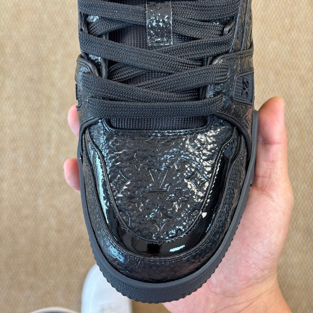 Louis Vuitton LV Trainer Sneaker Black Monogram Embossed Patent Leather