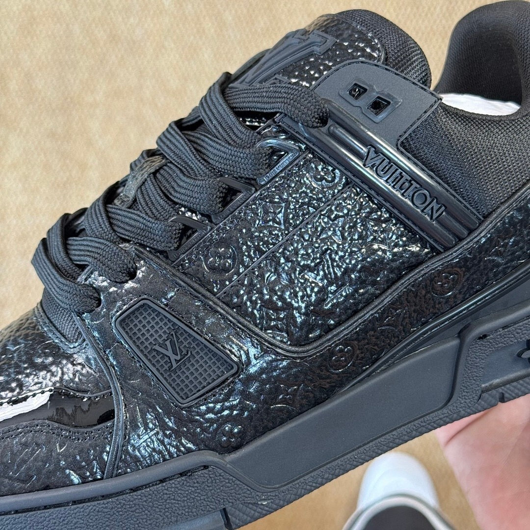 Louis Vuitton LV Trainer Sneaker Black Monogram Embossed Patent Leather