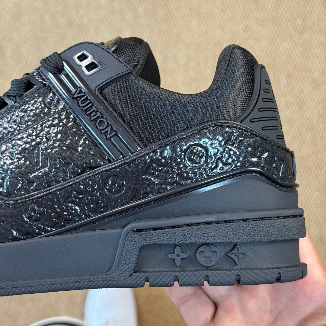 Louis Vuitton LV Trainer Sneaker Black Monogram Embossed Patent Leather