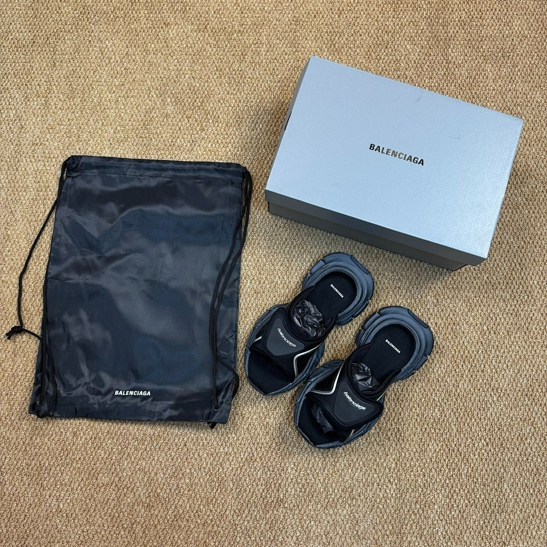 Balenciaga Track Slide Sandals Black Silver 697960 W3DP3 1000