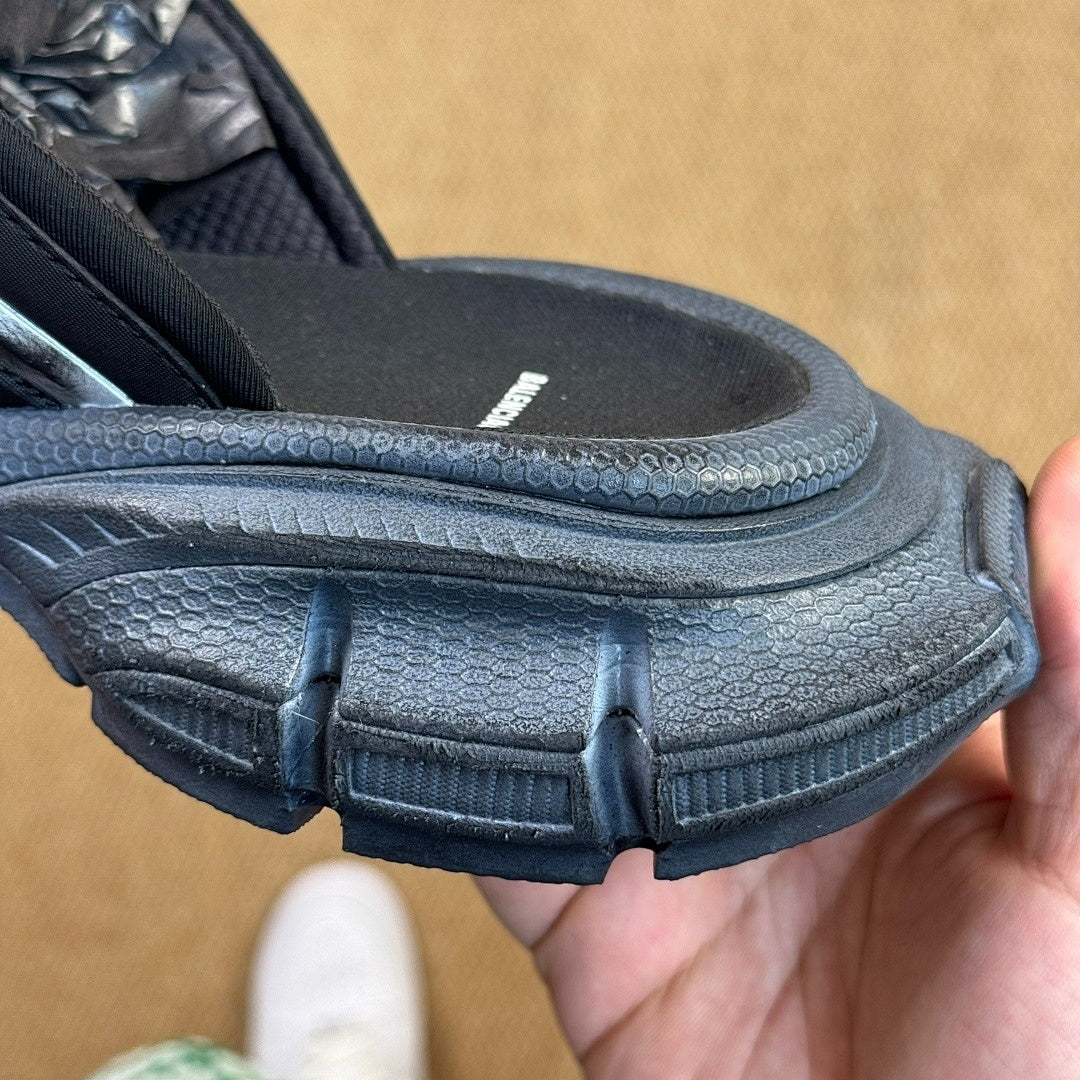 Balenciaga Track Slide Sandals Black Silver 697960 W3DP3 1000